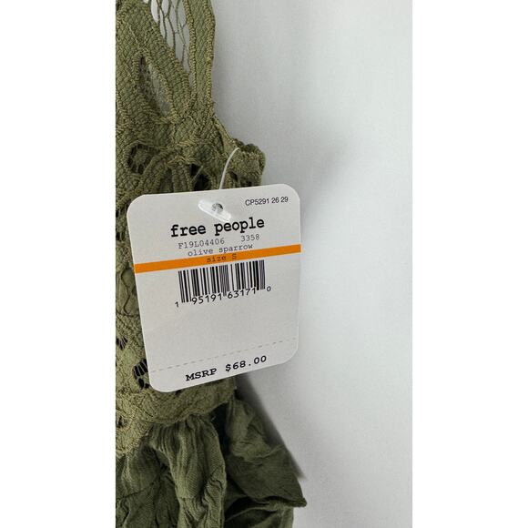 Free People Adella Cami Olive Green Lace Ruffled Tank Top Womens Small New - Picture 7 of 9